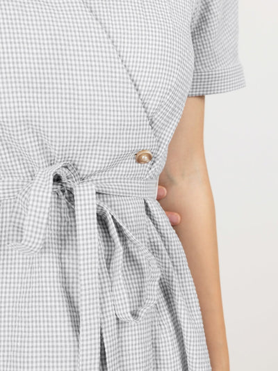 Kye Plaid Wrap Mini Dress - DAG-DD9476-22GrayGinghamF - Gray - F - D'ZAGE Designs