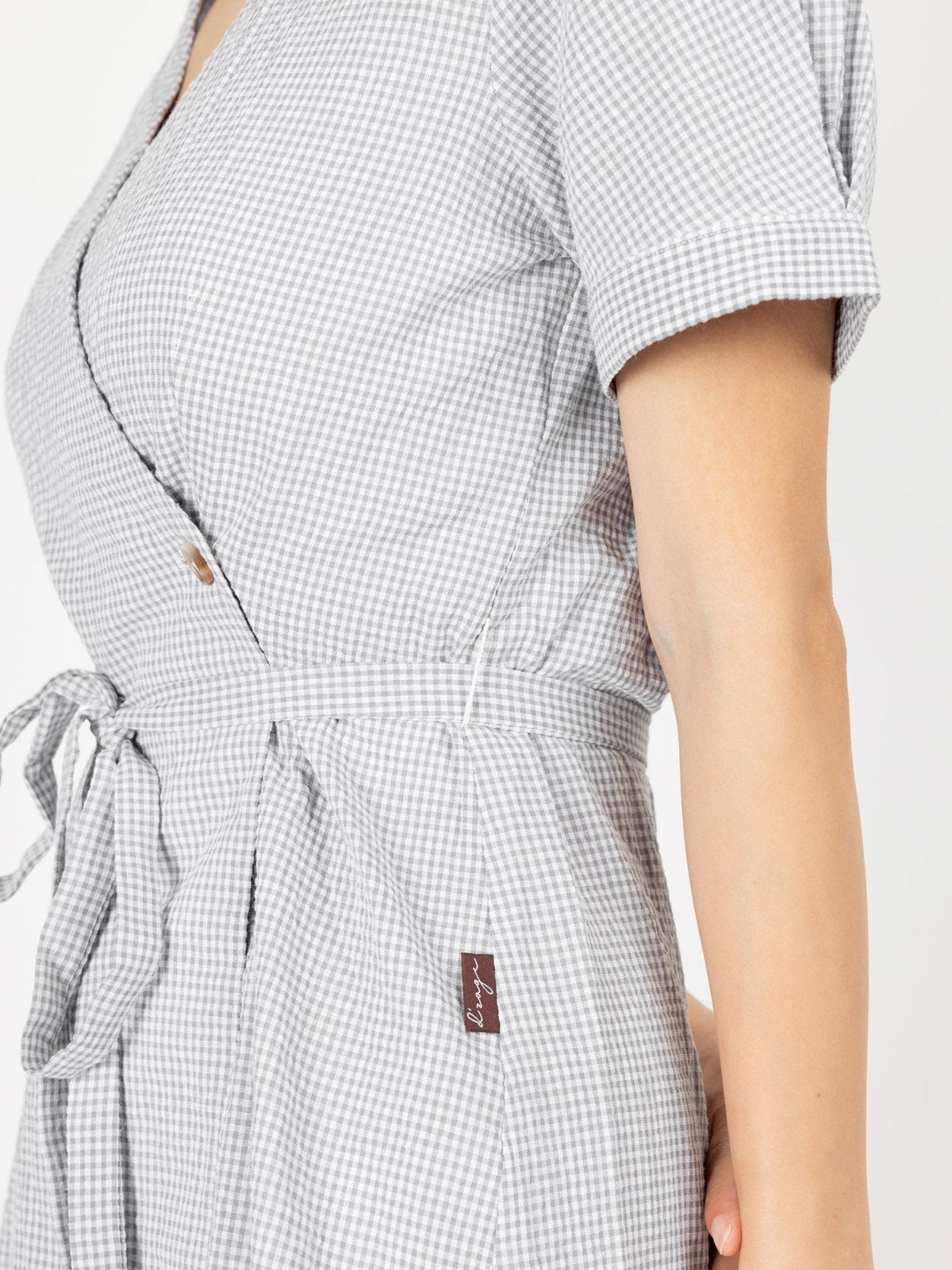 Kye Plaid Wrap Mini Dress - DAG-DD9476-22GrayGinghamF - Gray - F - D'ZAGE Designs