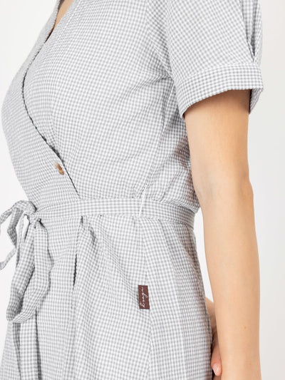 Kye Plaid Wrap Mini Dress - DAG-DD9476-22GrayGinghamF - Gray - F - D'ZAGE Designs