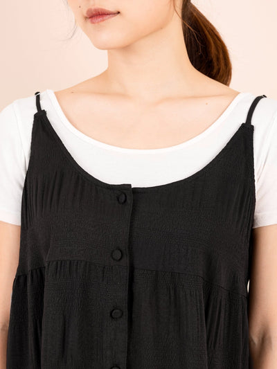 Textured Tiered Cami Dress - DAG-DD9151-22BlackF - Black - F - D'ZAGE Designs