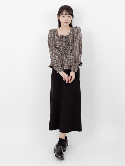 Bryne Plaid Gathered Ruffles Hem Top - DAG-DD9891-22BrownieS - Brownie - S - D'ZAGE Designs