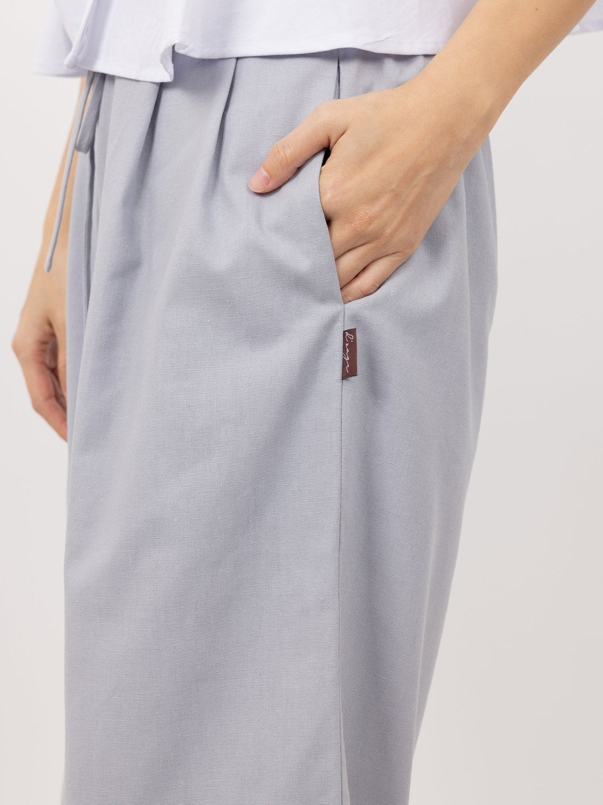 Riley Tie Waist Linen Pants - DAG-DD9535-22IndigoS - Baby Blue - S - D'ZAGE Designs