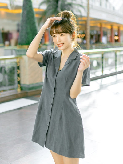Levi Notch Collared Mini Dress - DAG-DD9450-22IndigoF - Indigo - F - D'ZAGE Designs