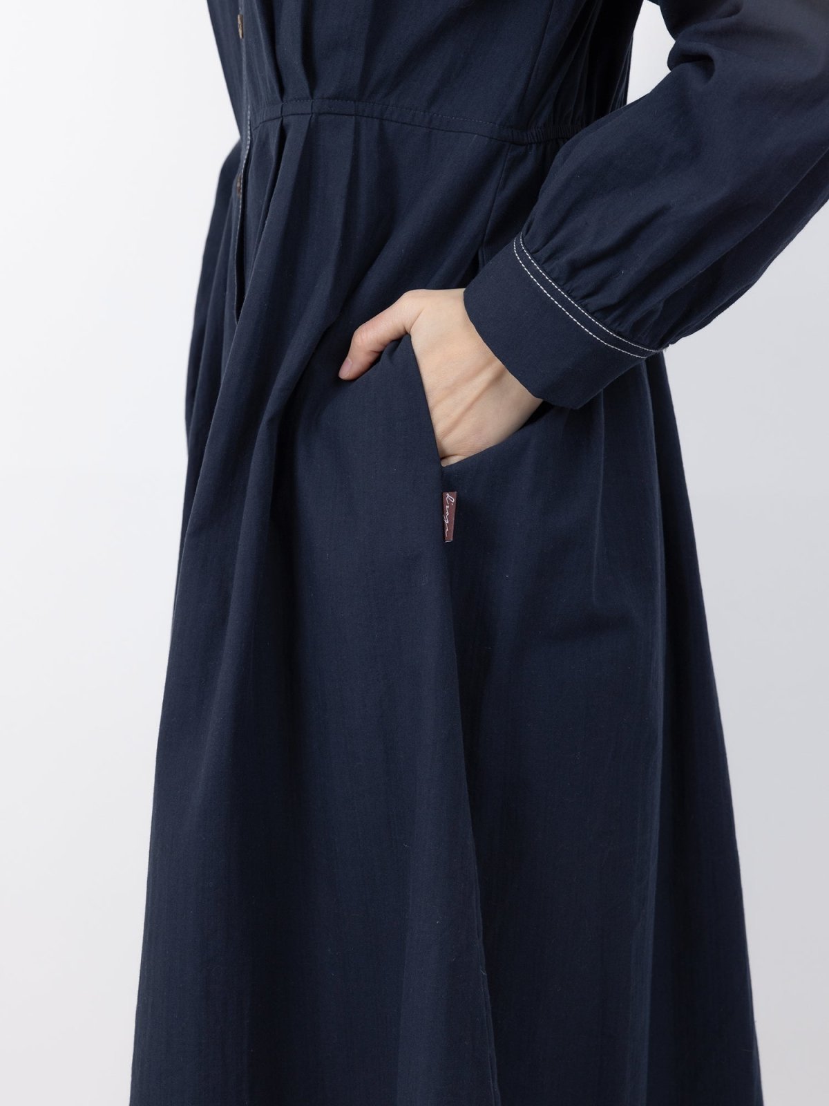Meribelle Buttoned Contrast Line Dress - DAG-DD9894-22NavyS - Navy Blue - S - D'ZAGE Designs