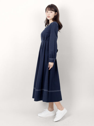 Meribelle Buttoned Contrast Line Dress - DAG-DD9894-22NavyS - Navy Blue - S - D'ZAGE Designs