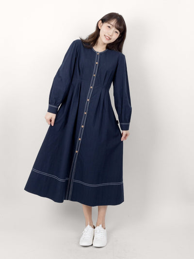 Meribelle Buttoned Contrast Line Dress - DAG-DD9894-22NavyS - Navy Blue - S - D'ZAGE Designs