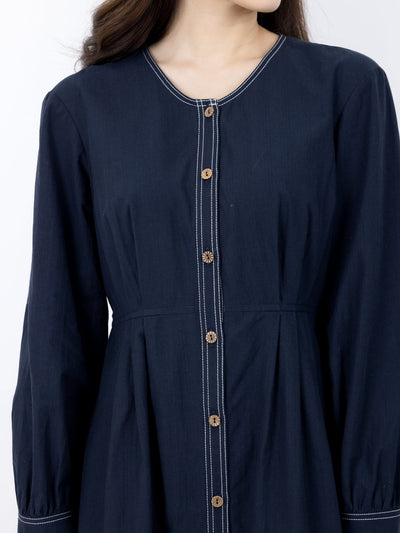Meribelle Buttoned Contrast Line Dress - DAG-DD9894-22NavyS - Navy Blue - S - D'ZAGE Designs