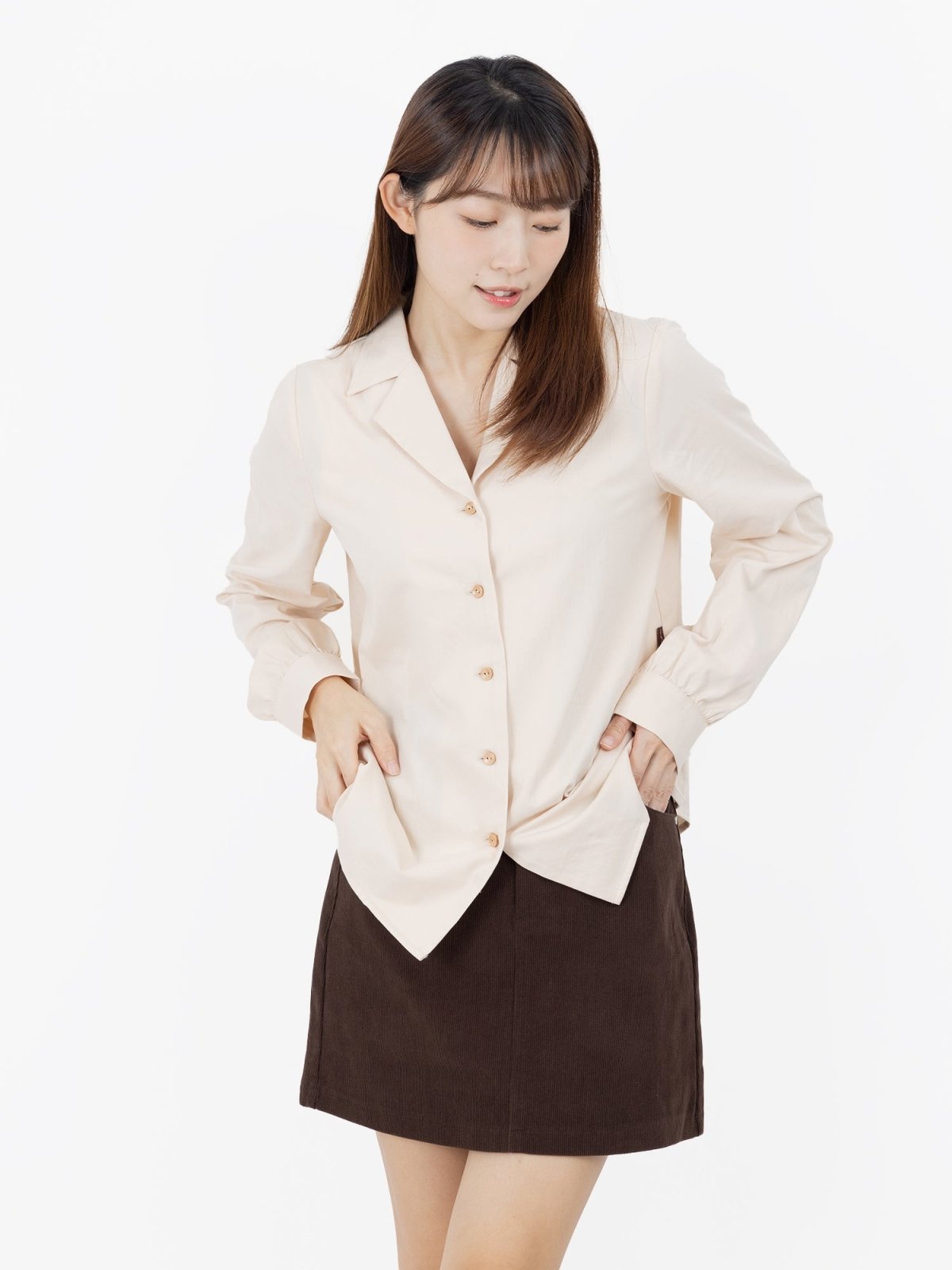 Brenna Camp Collar Shirt - DAG-DD9616-22AlmondS - Almond Cream - S - D'ZAGE Designs