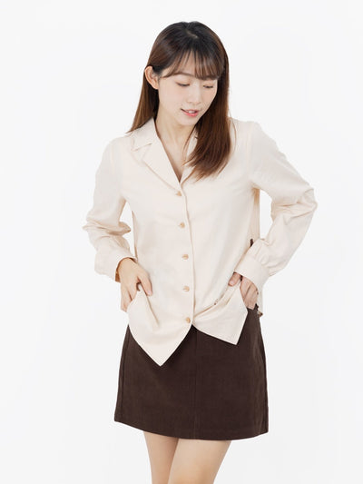 Brenna Camp Collar Shirt - DAG-DD9616-22AlmondS - Almond Cream - S - D'ZAGE Designs