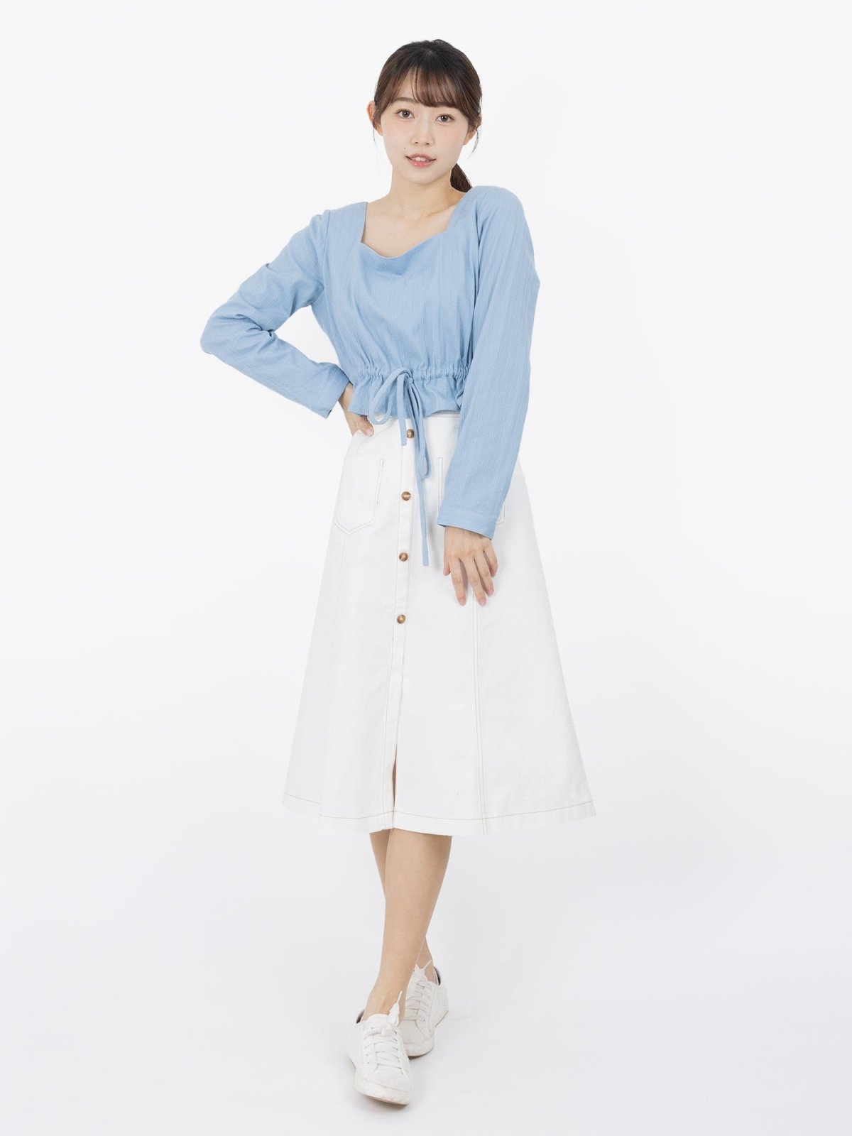 Brie Contrast Line Midi Skirt - DAG-DD9621-22MochiIvoryS - Marshmallow White - S - D'ZAGE Designs