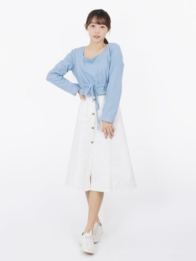 Brie Contrast Line Midi Skirt - DAG-DD9621-22MochiIvoryS - Marshmallow White - S - D'ZAGE Designs
