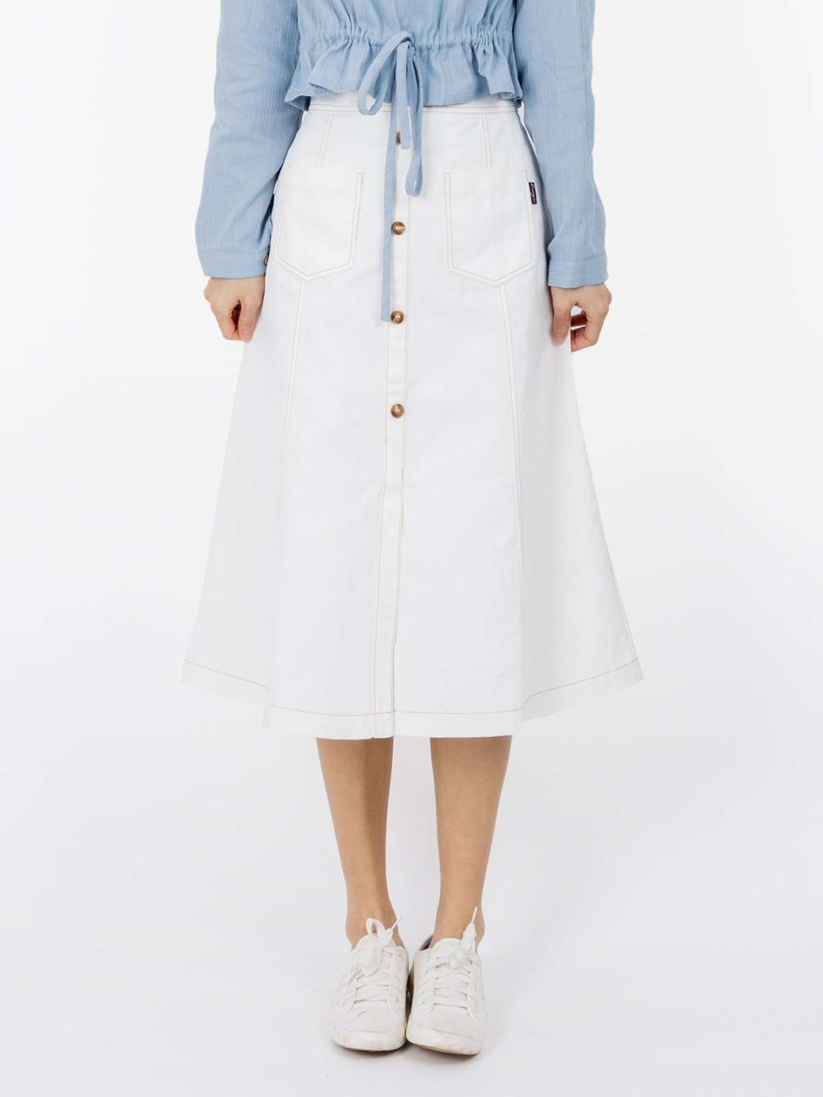 Brie Contrast Line Midi Skirt - DAG-DD9621-22MochiIvoryS - Marshmallow White - S - D'ZAGE Designs