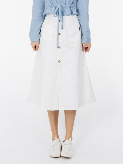 Brie Contrast Line Midi Skirt - DAG-DD9621-22MochiIvoryS - Marshmallow White - S - D'ZAGE Designs