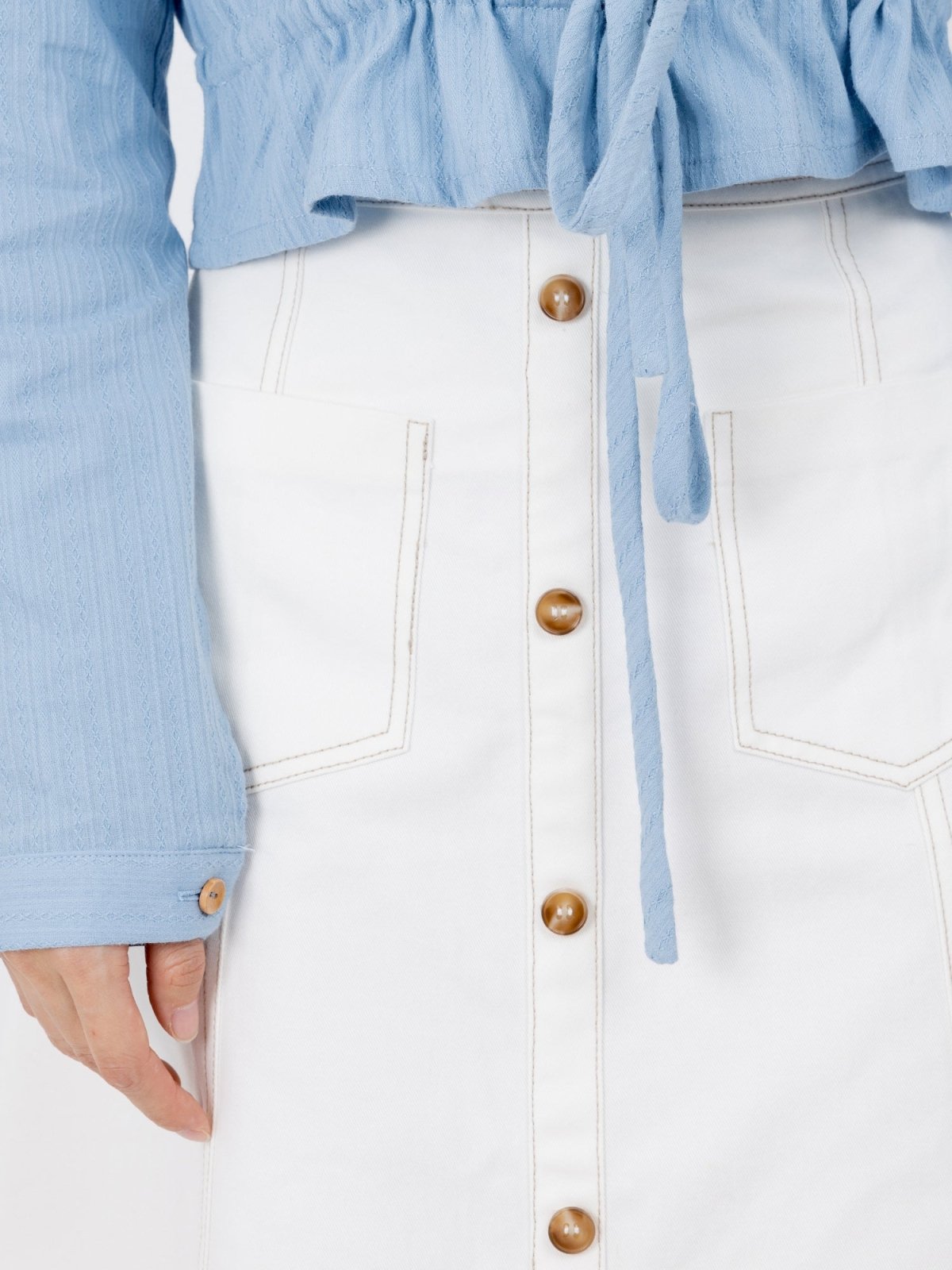 Brie Contrast Line Midi Skirt - DAG-DD9621-22MochiIvoryS - Marshmallow White - S - D'ZAGE Designs