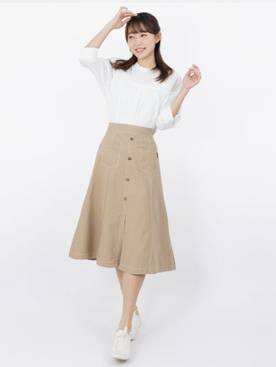 Brie Contrast Line Midi Skirt - DAG-DD9621-22CreamPuffS - Beige - S - D'ZAGE Designs