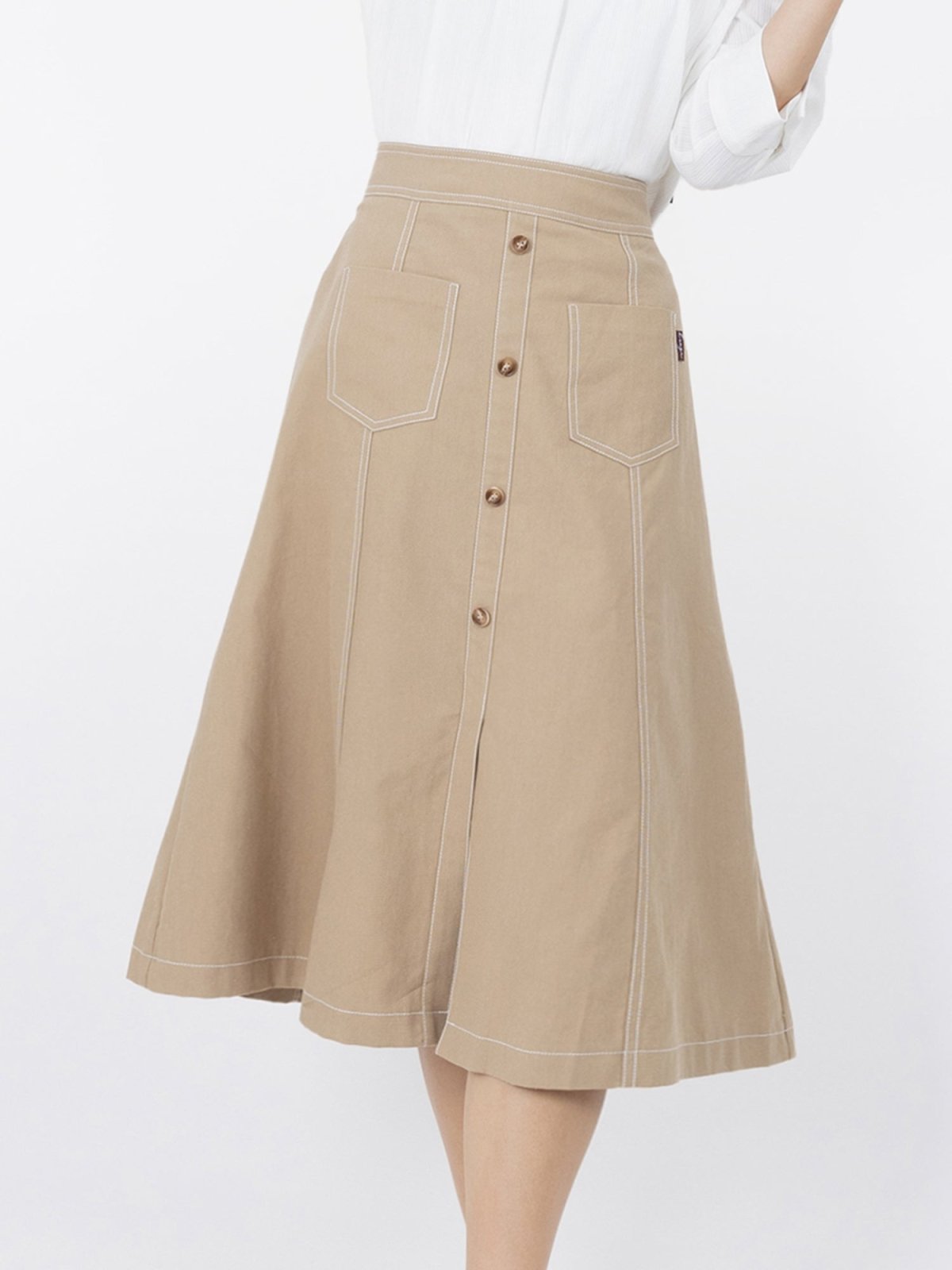 Brie Contrast Line Midi Skirt - DAG-DD9621-22CreamPuffS - Beige - S - D'ZAGE Designs