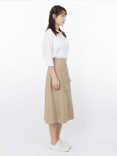 Brie Contrast Line Midi Skirt - DAG-DD9621-22CreamPuffS - Beige - S - D'ZAGE Designs