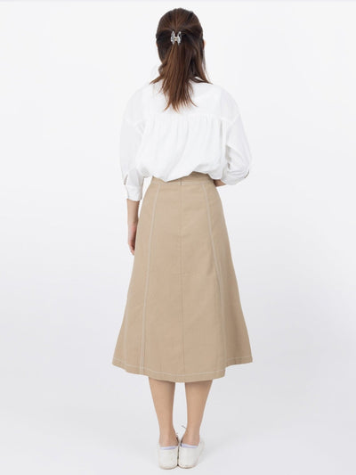 Brie Contrast Line Midi Skirt - DAG-DD9621-22CreamPuffS - Beige - S - D'ZAGE Designs