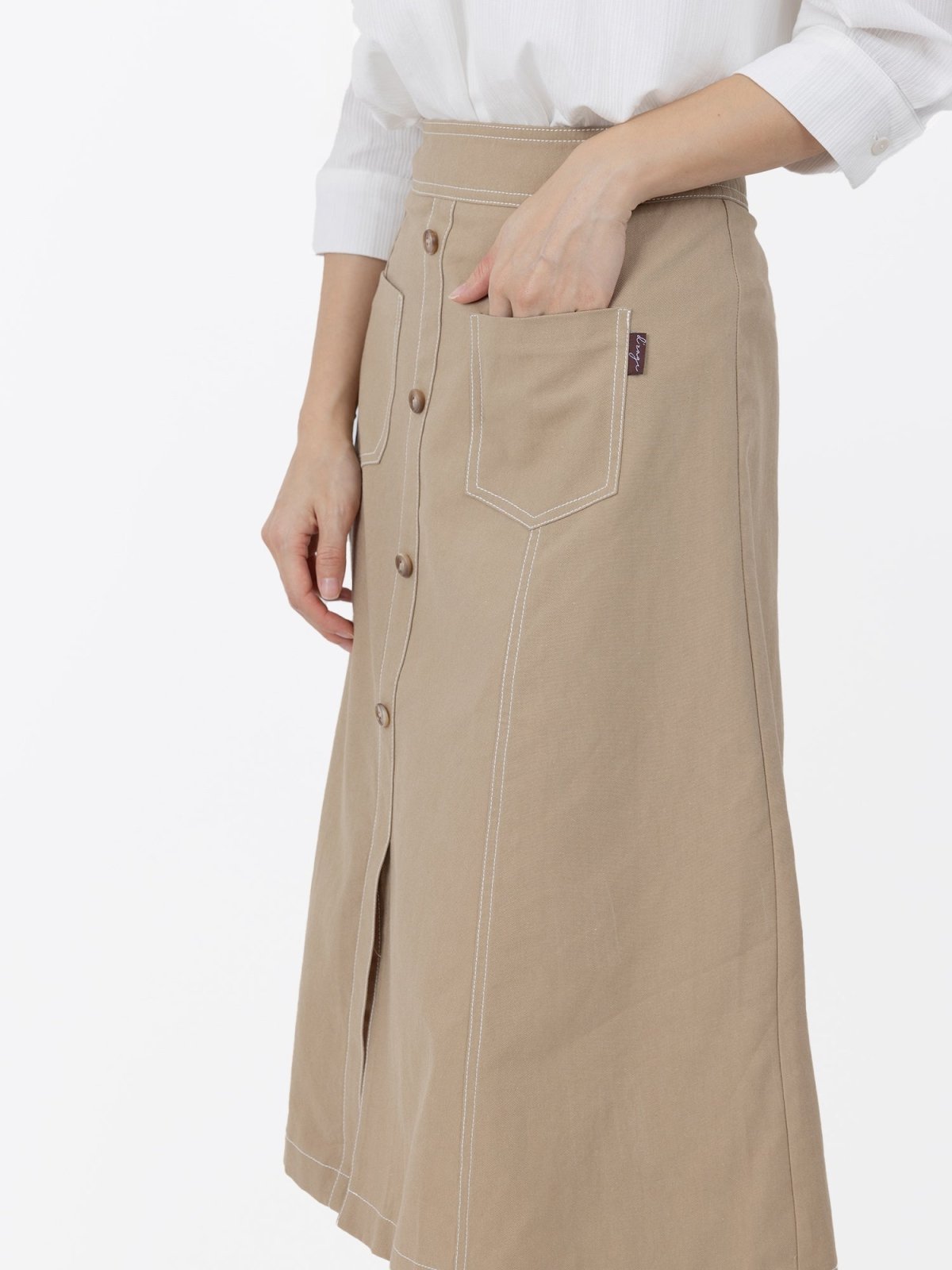 Brie Contrast Line Midi Skirt - DAG-DD9621-22CreamPuffS - Beige - S - D'ZAGE Designs