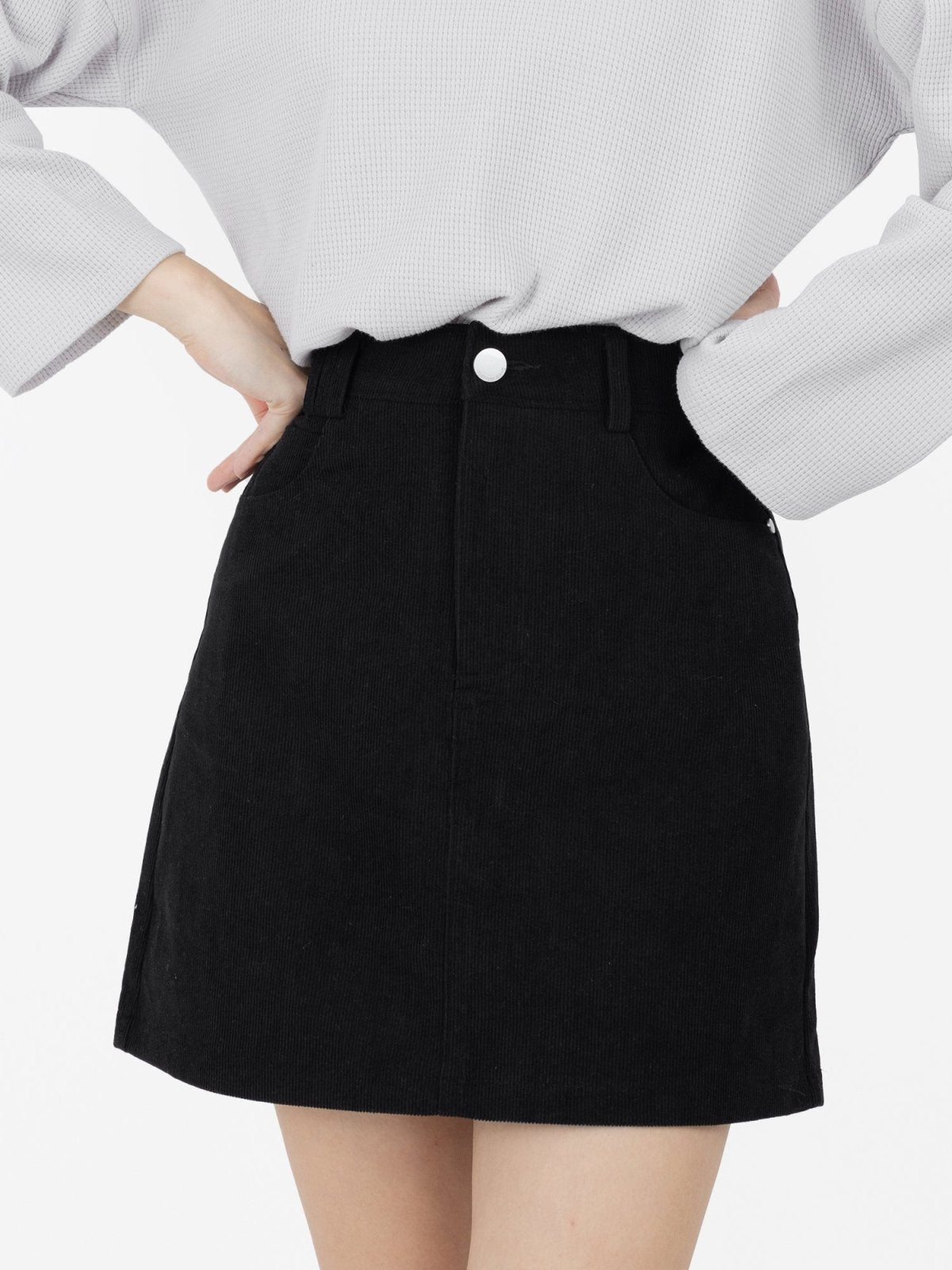 Reese Corduroy Mini Skirt - DAG-G-9854-22SesameBlackS - Black - S - D'ZAGE Designs