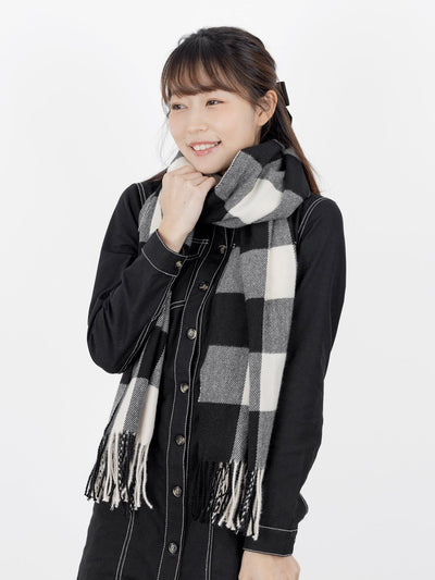 Beau Checker Fringed Scarf - DAG-G-A9849-22SesameBlackF - Black - F - D'ZAGE Designs