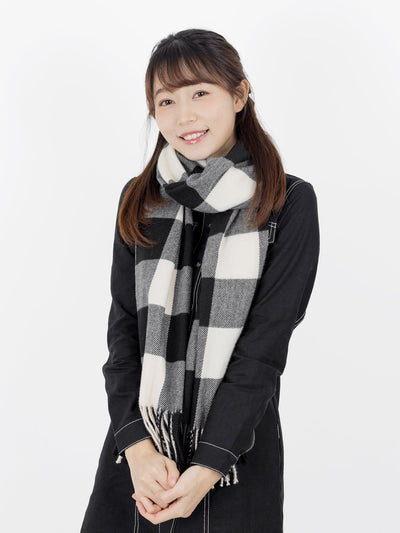 Beau Checker Fringed Scarf - DAG-G-A9849-22SesameBlackF - Black - F - D'ZAGE Designs