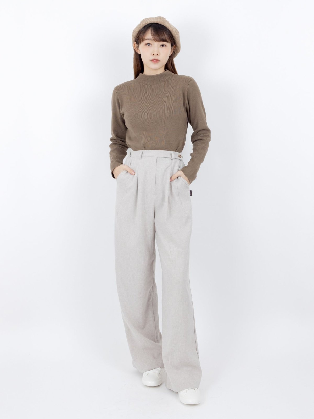 Penny Buttoned Waist Pants - DAG-DD8516-22ChalkS - Gray - S - D'ZAGE Designs