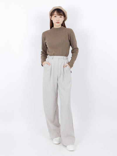 Penny Buttoned Waist Pants - DAG-DD8516-22ChalkS - Gray - S - D'ZAGE Designs