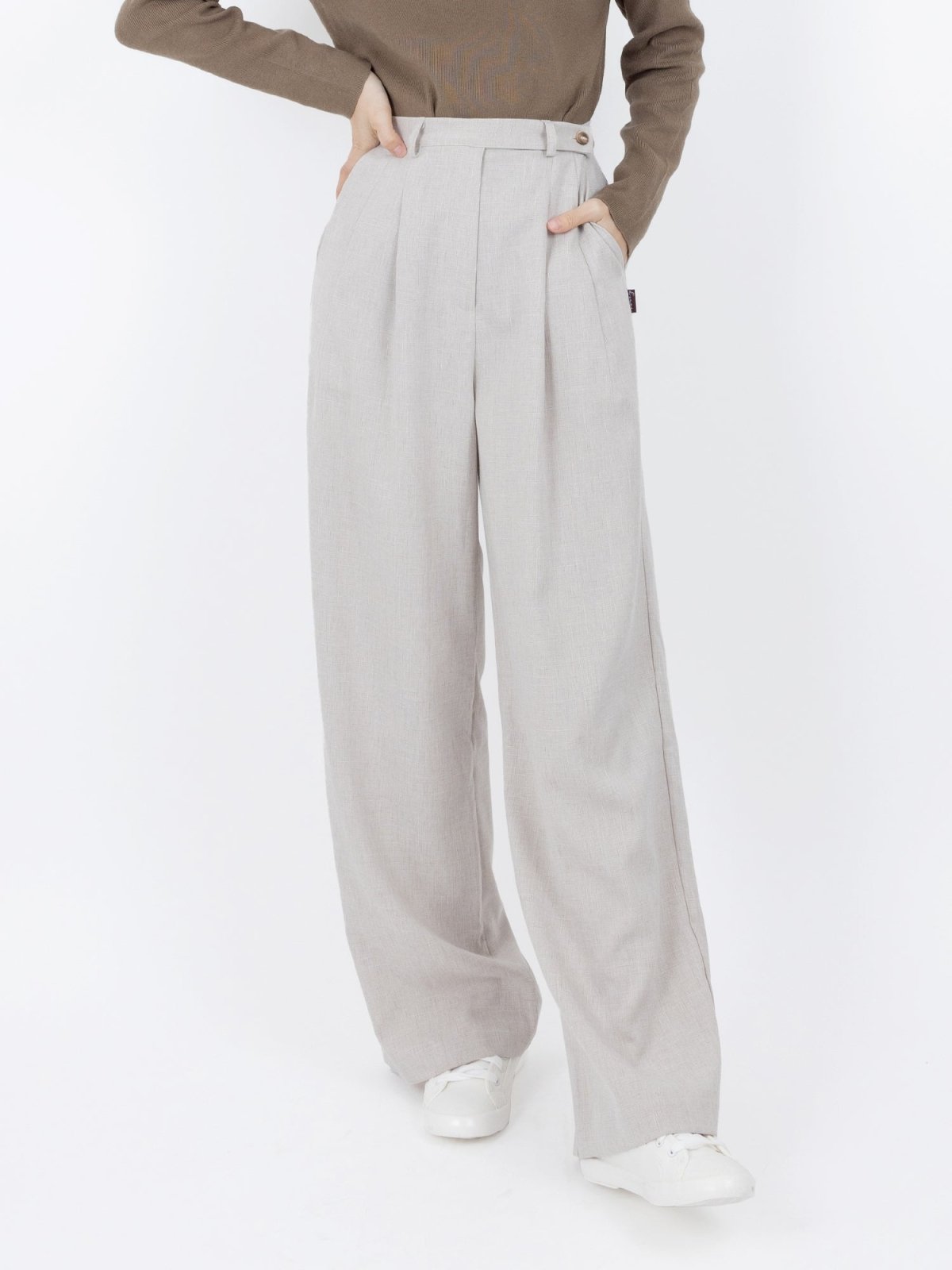 Penny Buttoned Waist Pants - DAG-DD8516-22ChalkS - Gray - S - D'ZAGE Designs