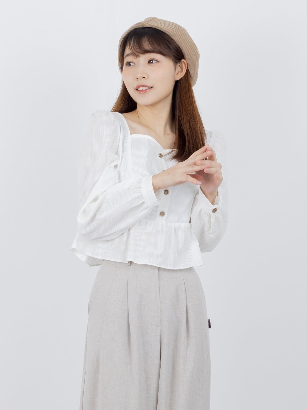 Venice Square Neck Tie Back Crop Top - DAG-DD9834-22MochiIvoryF - Marshmallow White - F - D'ZAGE Designs