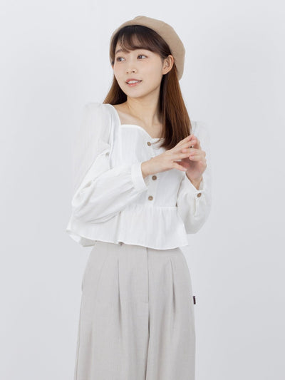 Venice Square Neck Tie Back Crop Top - DAG-DD9834-22MochiIvoryF - Marshmallow White - F - D'ZAGE Designs