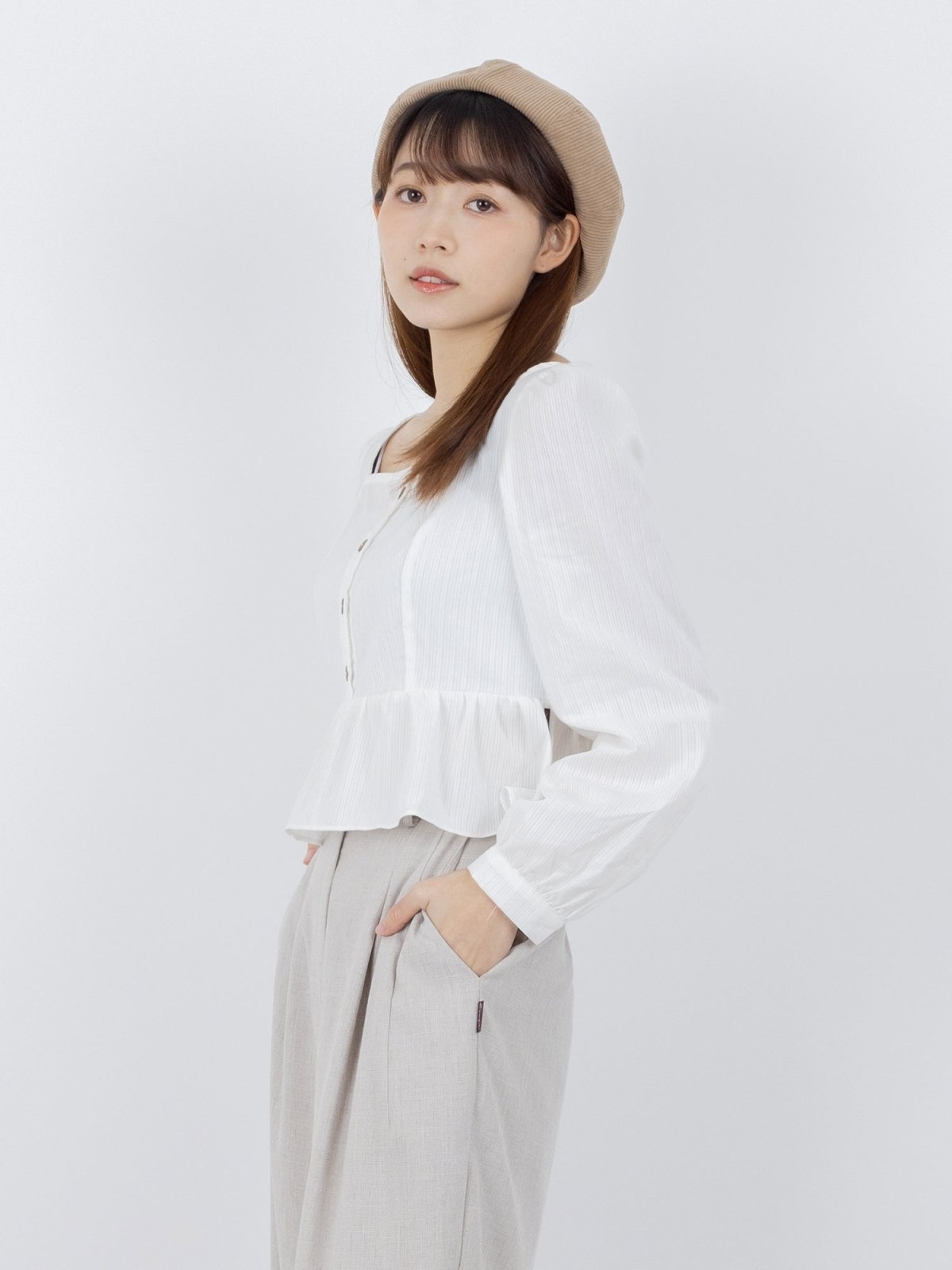 Venice Square Neck Tie Back Crop Top - DAG-DD9834-22MochiIvoryF - Marshmallow White - F - D'ZAGE Designs