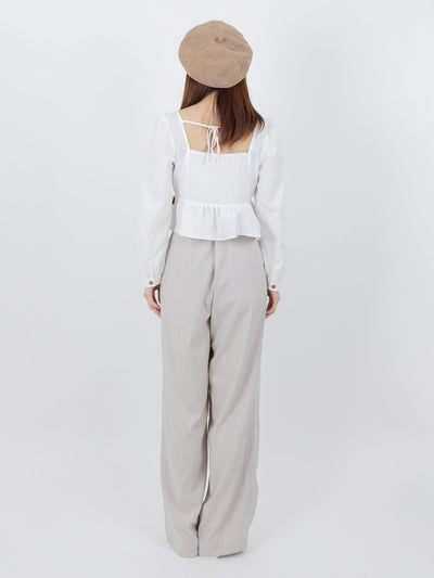 Venice Square Neck Tie Back Crop Top - DAG-DD9834-22MochiIvoryF - Marshmallow White - F - D'ZAGE Designs