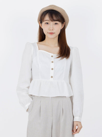 Venice Square Neck Tie Back Crop Top - DAG-DD9834-22MochiIvoryF - Marshmallow White - F - D'ZAGE Designs