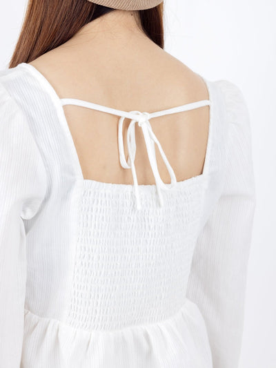 Venice Square Neck Tie Back Crop Top - DAG-DD9834-22MochiIvoryF - Marshmallow White - F - D'ZAGE Designs