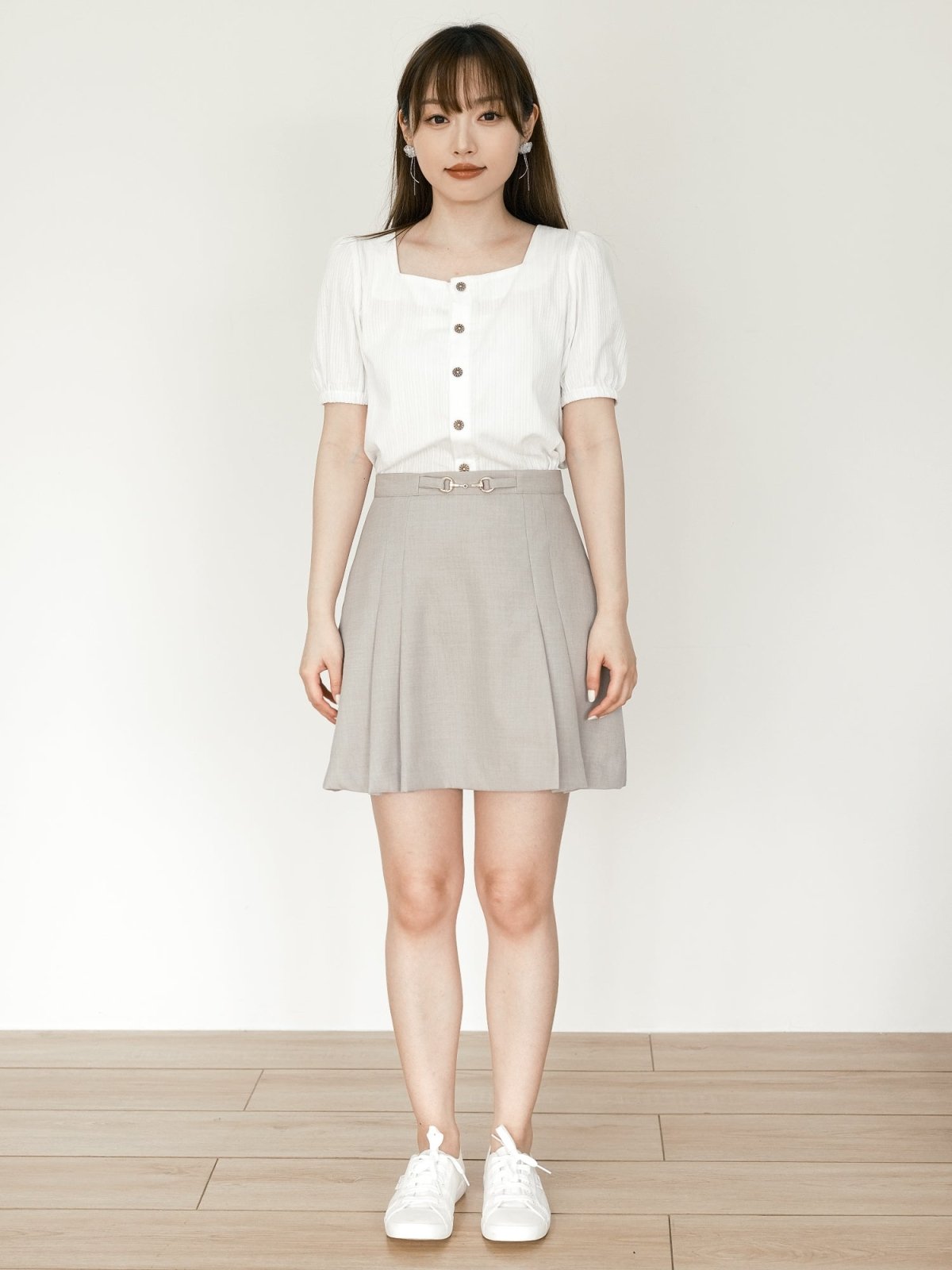 Harper Summer Buckle Pleated Skirt - DAG-DD0067-23LightBeigeS - Light Beige - S - D'ZAGE Designs