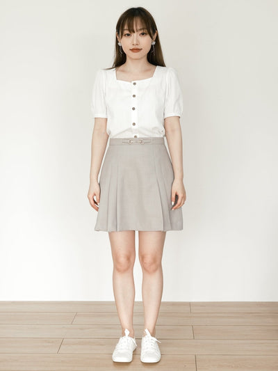Harper Summer Buckle Pleated Skirt - DAG-DD0067-23LightBeigeS - Light Beige - S - D'ZAGE Designs