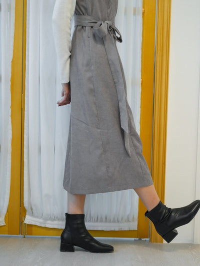 Corduroy Self Tie Maxi Dress - DAG-DD8518-21LightGrayF - Gray - F - D'ZAGE Designs