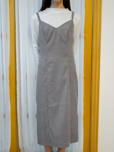Corduroy Self Tie Maxi Dress - DAG-DD8518-21LightGrayF - Gray - F - D'ZAGE Designs