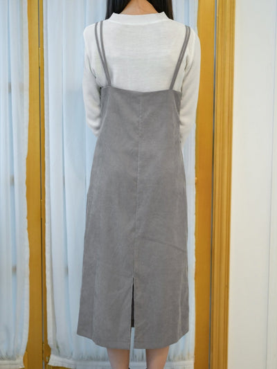 Corduroy Self Tie Maxi Dress - DAG-DD8518-21LightGrayF - Gray - F - D'ZAGE Designs