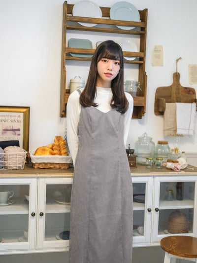 Corduroy Self Tie Maxi Dress - DAG-DD8518-21LightGrayF - Gray - F - D'ZAGE Designs