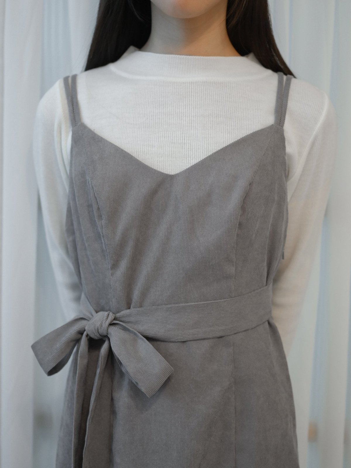 Corduroy Self Tie Maxi Dress - DAG-DD8518-21LightGrayF - Gray - F - D'ZAGE Designs
