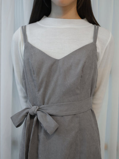 Corduroy Self Tie Maxi Dress - DAG-DD8518-21LightGrayF - Gray - F - D'ZAGE Designs