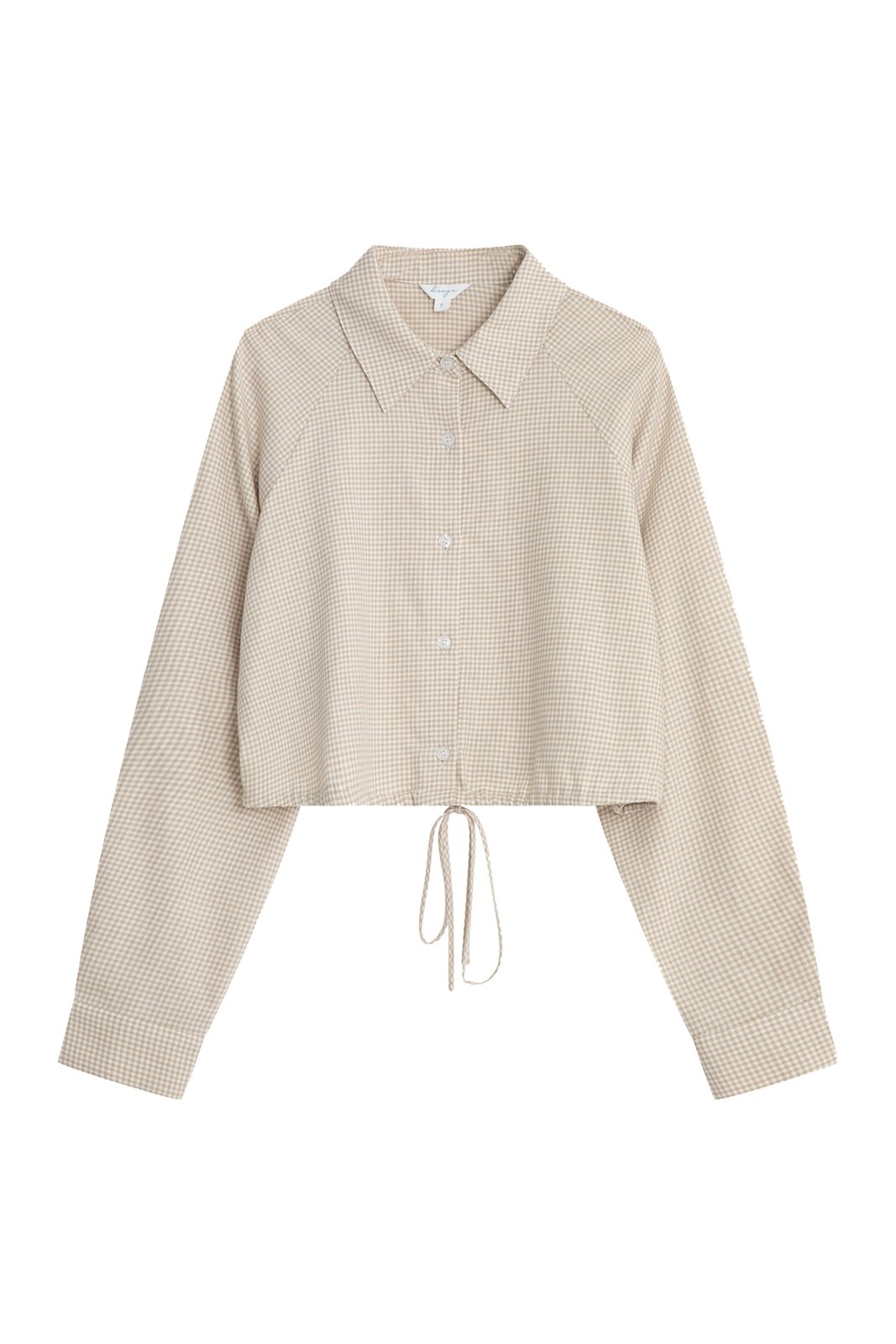 Tie-front Gingham Shirt - DAG-DD9051-22CreamF - Beige Gingham - F - D'ZAGE Designs