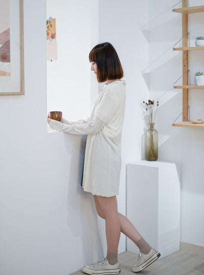 Knit Longline Cardigan IVORY - DKF2168-20WhiteM - Mochi Ivory - M - D'ZAGE Designs