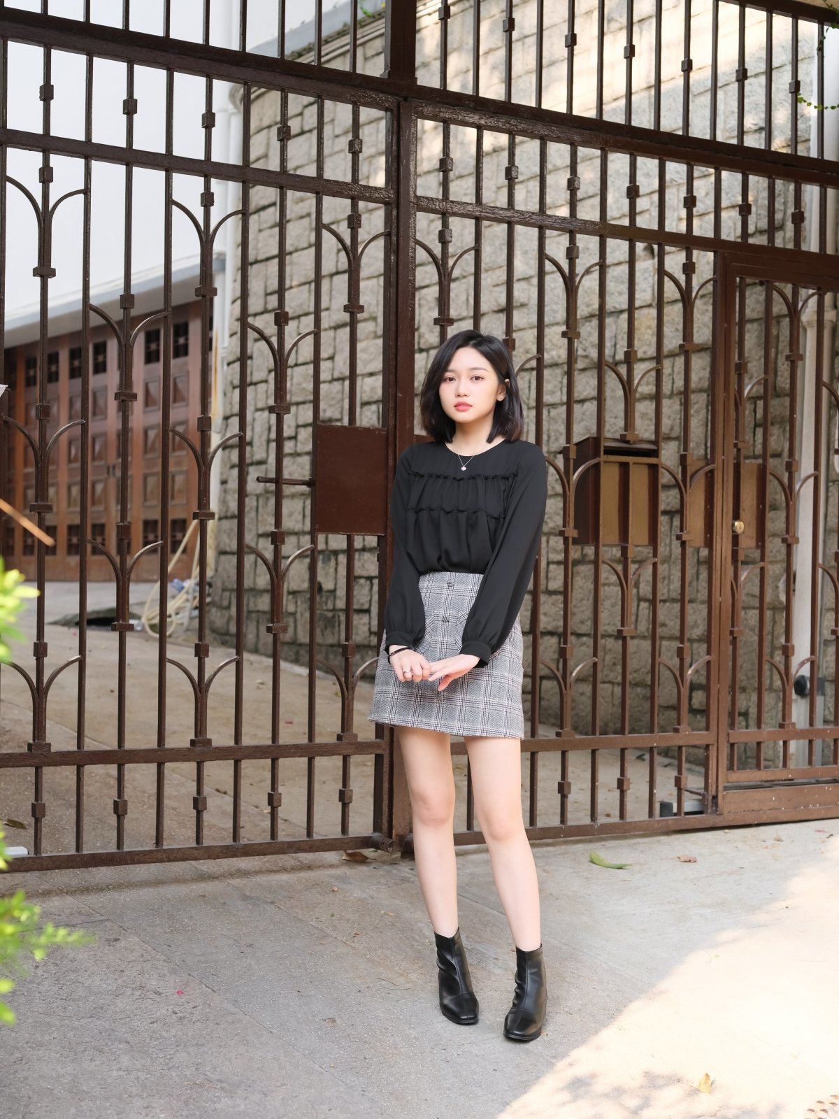 Ruffled Hem Blouse BLACK (DD) 黑色雪紡荷葉邊傘襬上衣 - DZAGE