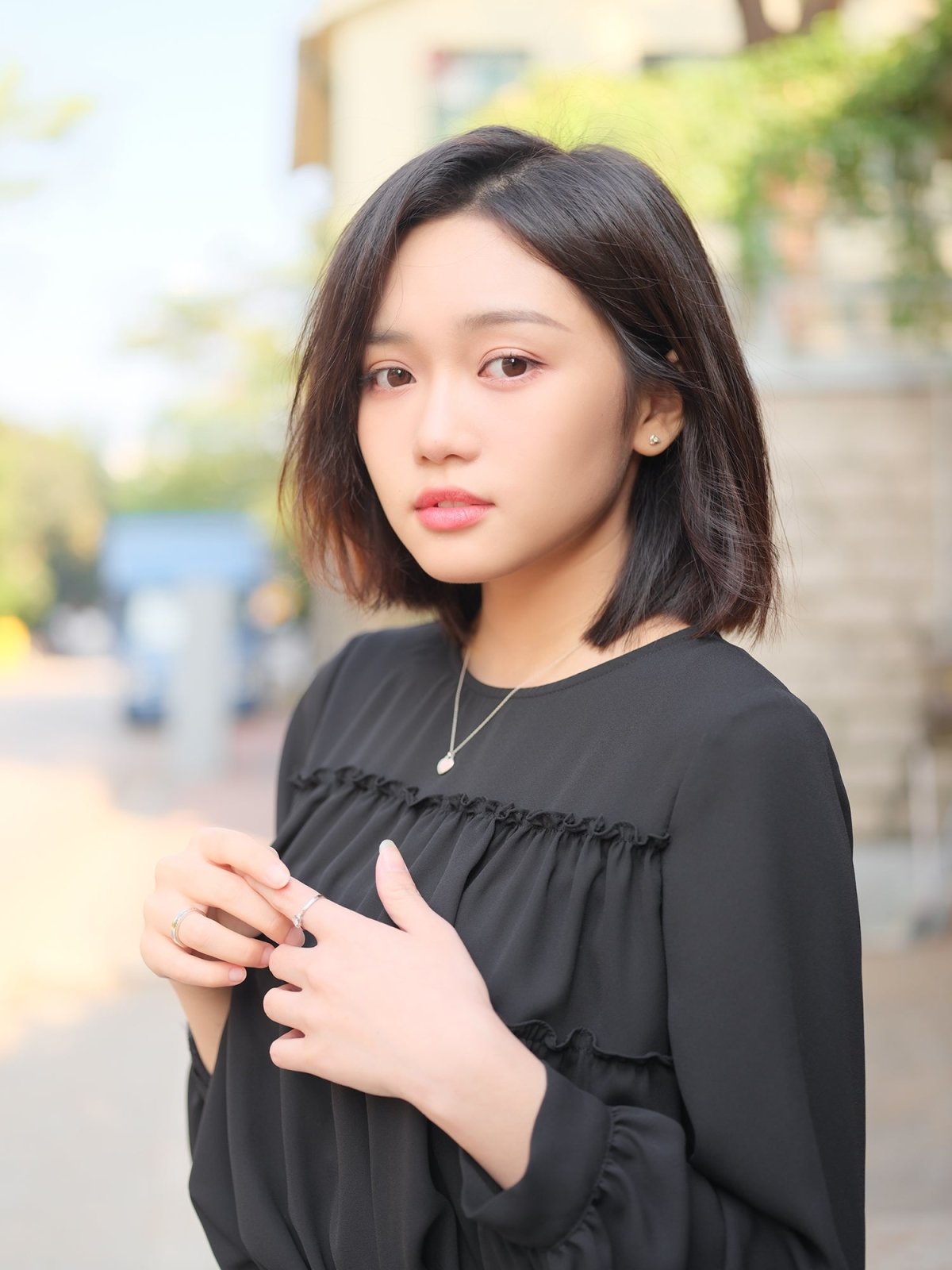 Ruffled Hem Blouse BLACK (DD) 黑色雪紡荷葉邊傘襬上衣 - DZAGE