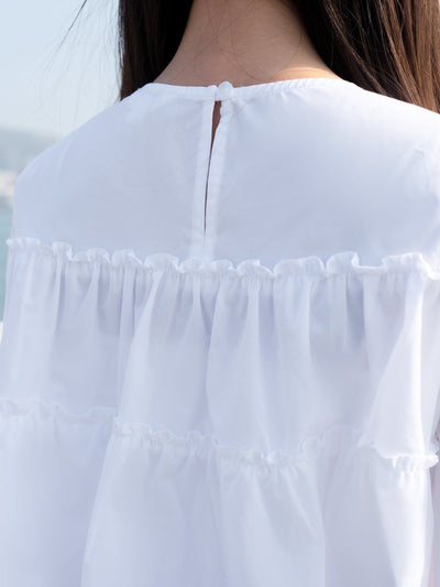 Ruffled Hem Blouse WHITE - DAG-DD8808-21WhiteF - Mochi Ivory - F - D'ZAGE Designs