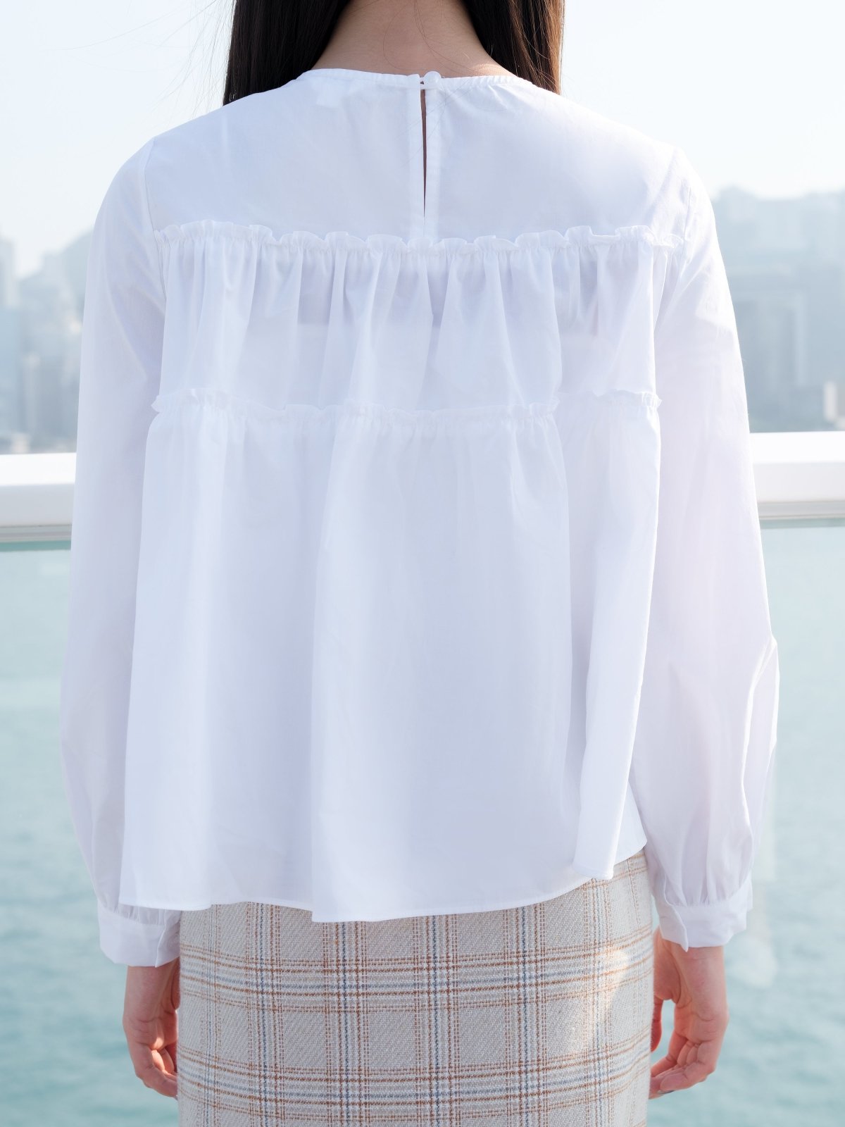 Ruffled Hem Blouse WHITE - DAG-DD8808-21WhiteF - Mochi Ivory - F - D'ZAGE Designs