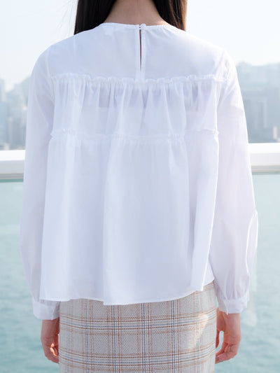 Ruffled Hem Blouse WHITE - DAG-DD8808-21WhiteF - Mochi Ivory - F - D'ZAGE Designs